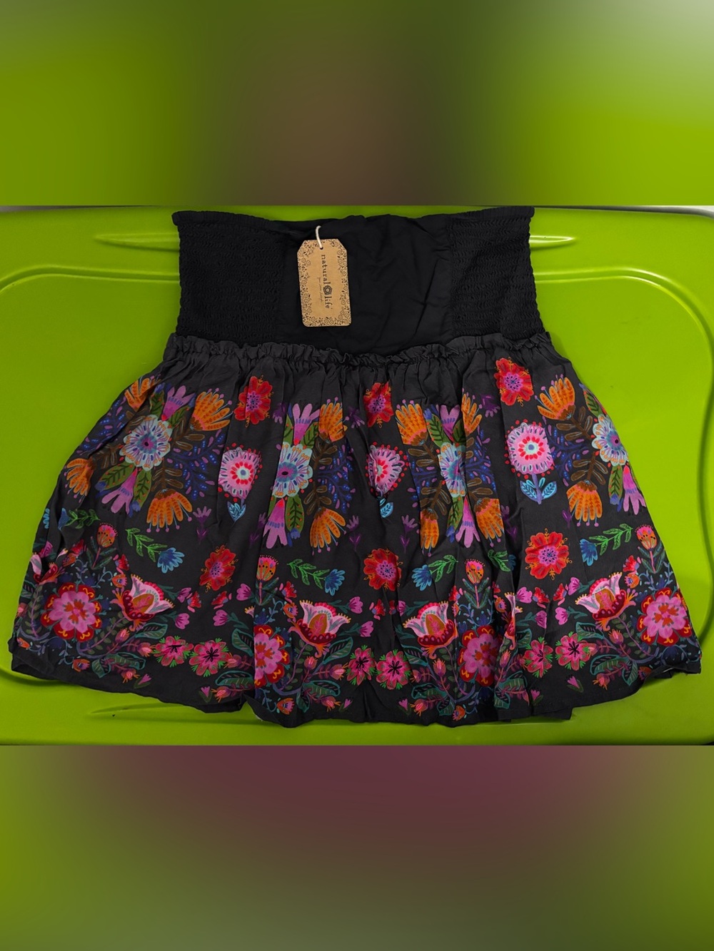 Malia Mini Skirt - Charcoal Folk Floral